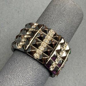 Studded Rhinestone Stretch Bracelet 7 In As Is Silver Black Retro Punk Goth Emo
